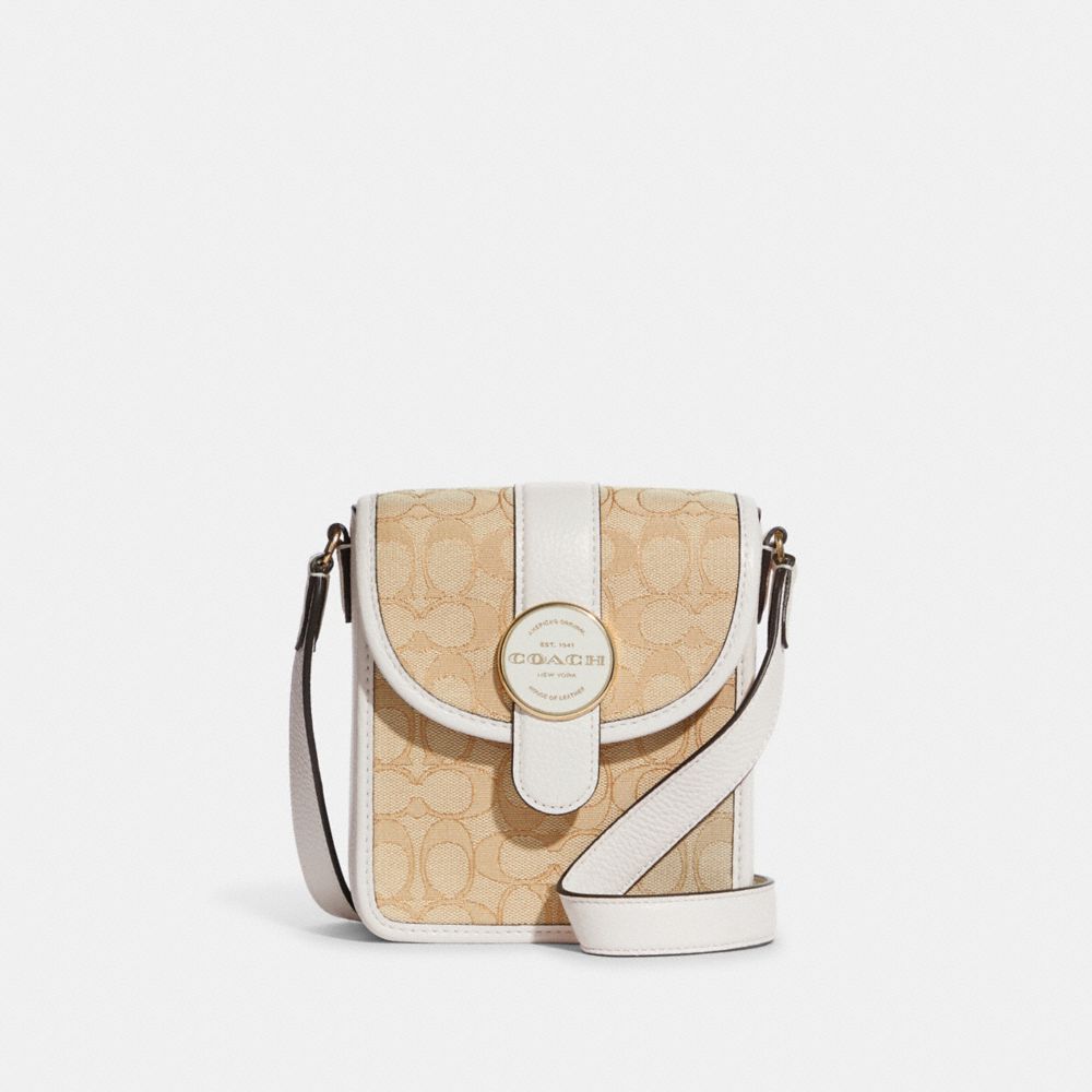 North/South Lonnie Crossbody In Signature Jacquard - C8321 - GOLD/LIGHT KHAKI CHALK