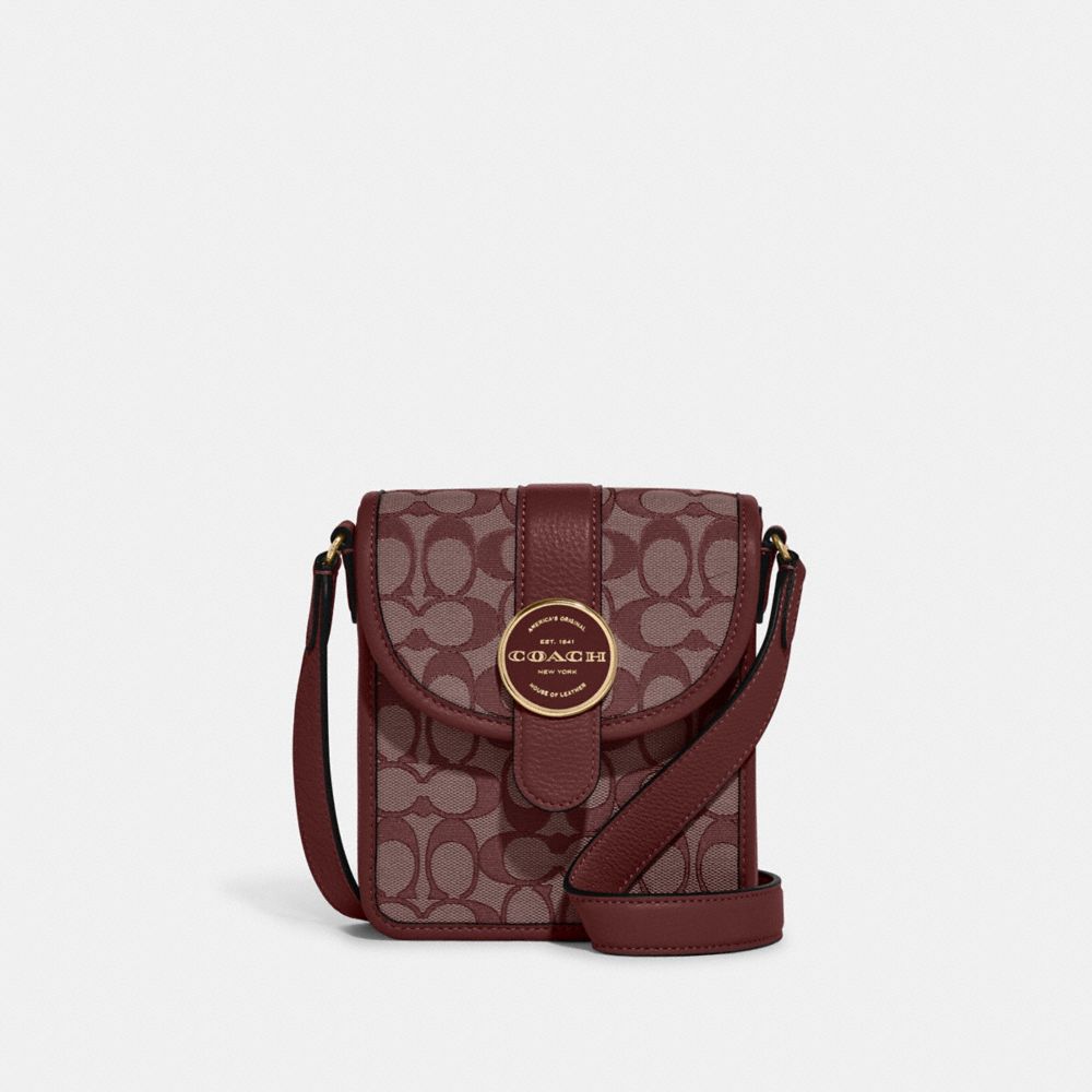 COACH C8321 North/south Lonnie Crossbody In Signature Jacquard GOLD/WINE MULTI