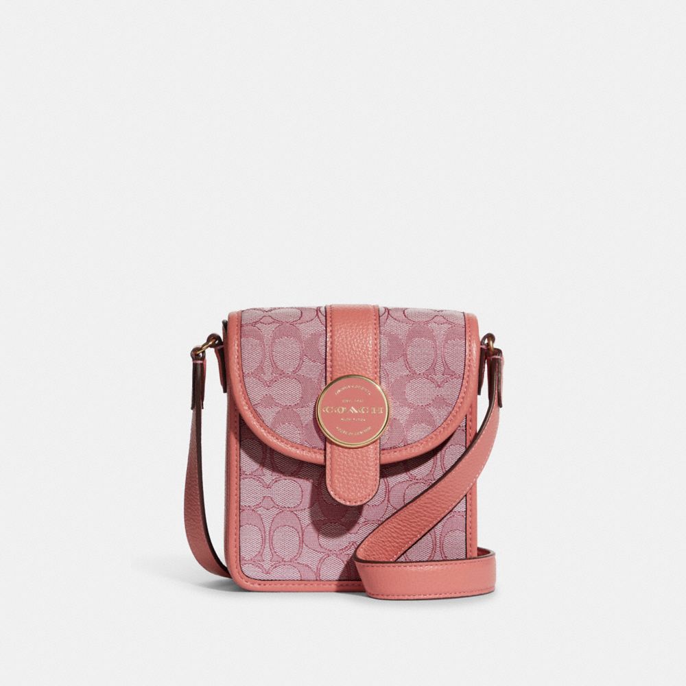 North/South Lonnie Crossbody In Signature Jacquard - C8321 - GOLD/TAFFY