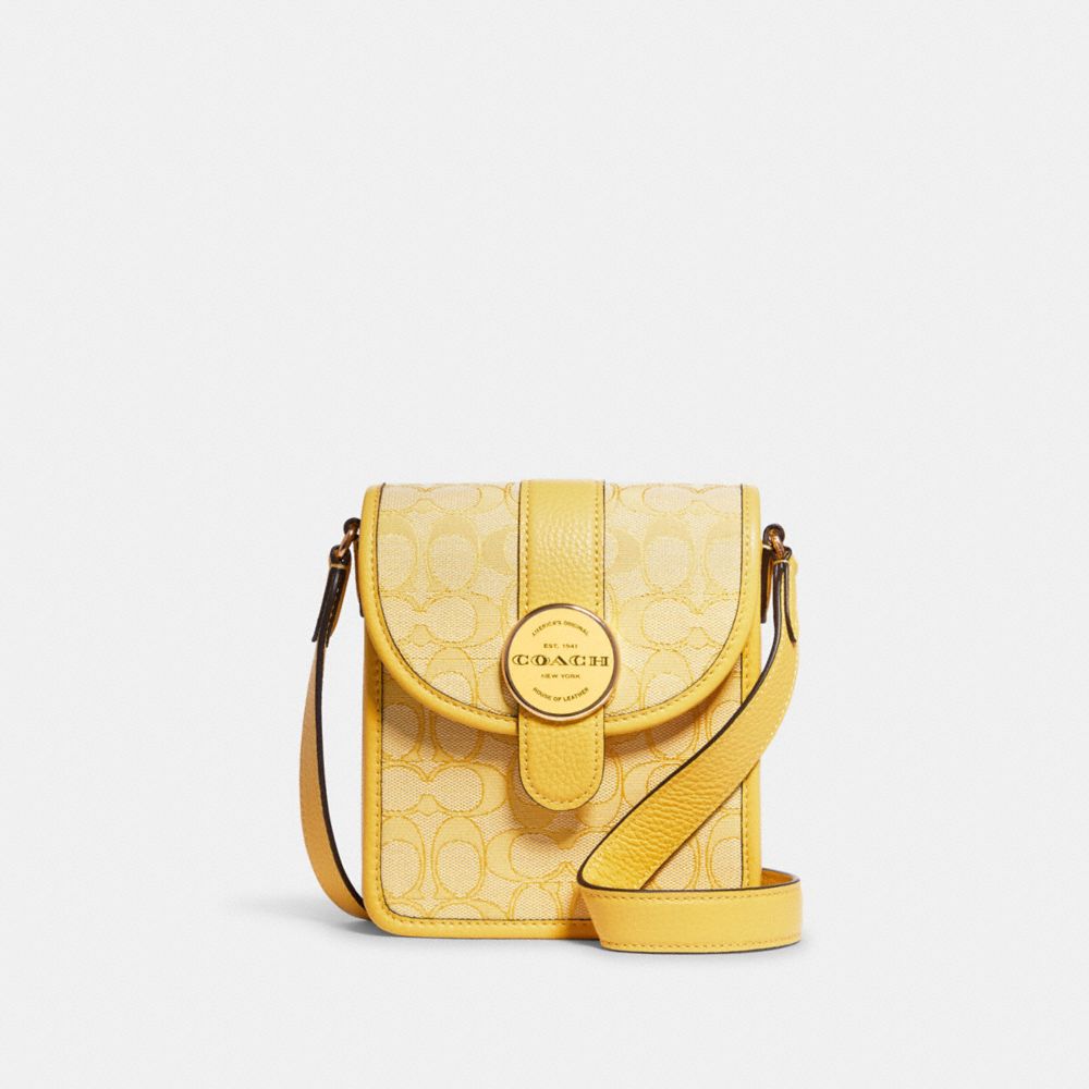 COACH North/South Lonnie Crossbody In Signature Jacquard - GOLD/RETRO YELLOW - C8321