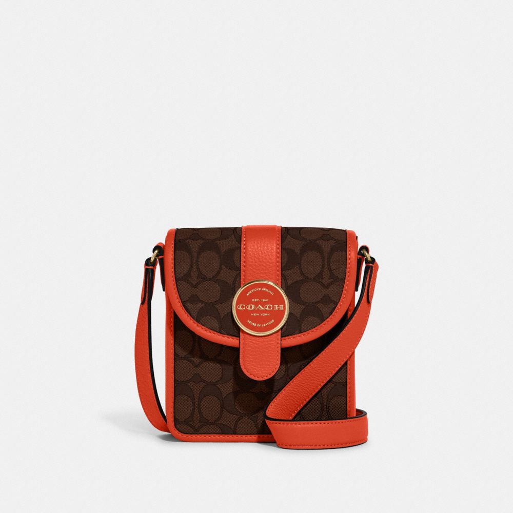 North/South Lonnie Crossbody In Signature Jacquard - C8321 - IM/Brown/Mango