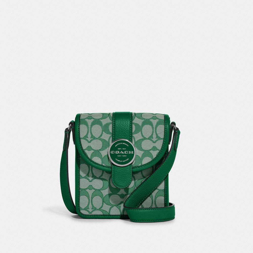 North/South Lonnie Crossbody In Signature Jacquard - C8321 - Silver/Green