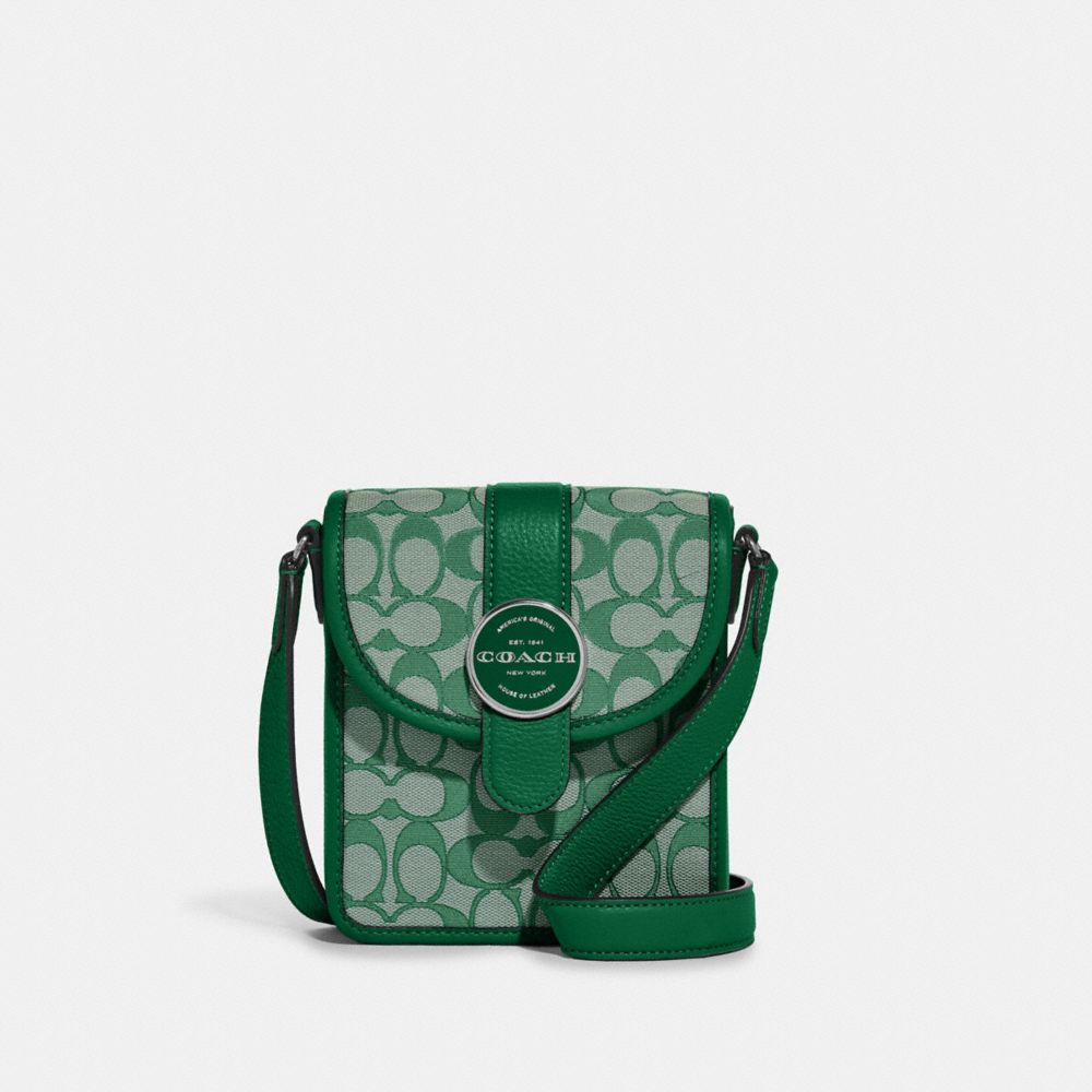 COACH C8321 North/South Lonnie Crossbody In Signature Jacquard Silver/Green