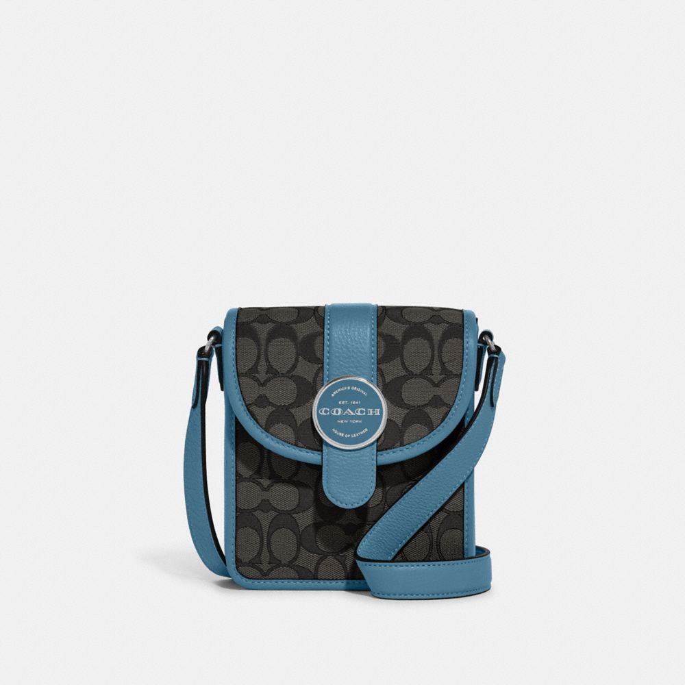 COACH C8321 North/South Lonnie Crossbody In Signature Jacquard SV/Black Smoke/Pacific Blue