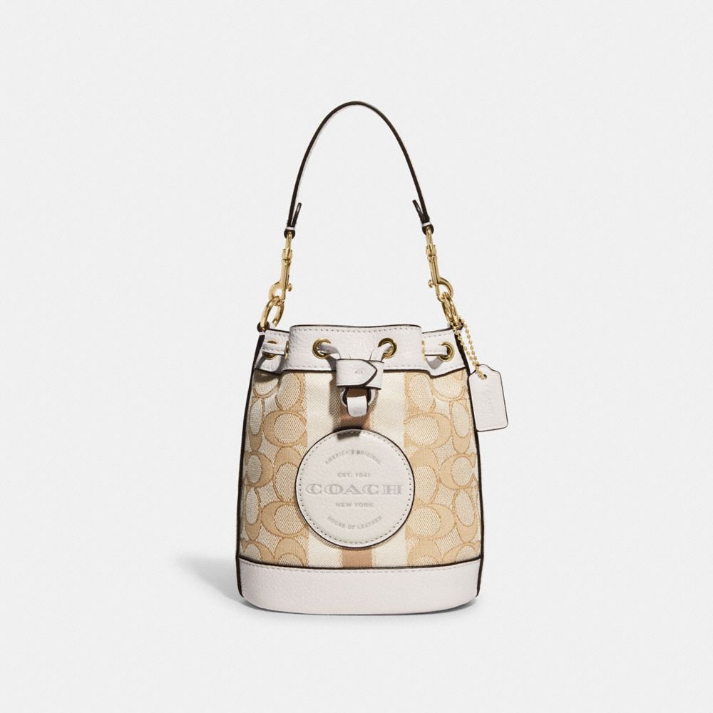 Mini Dempsey Bucket Bag In Signature Jacquard With Stripe And Coach Patch - C8322 - GOLD/LIGHT KHAKI CHALK