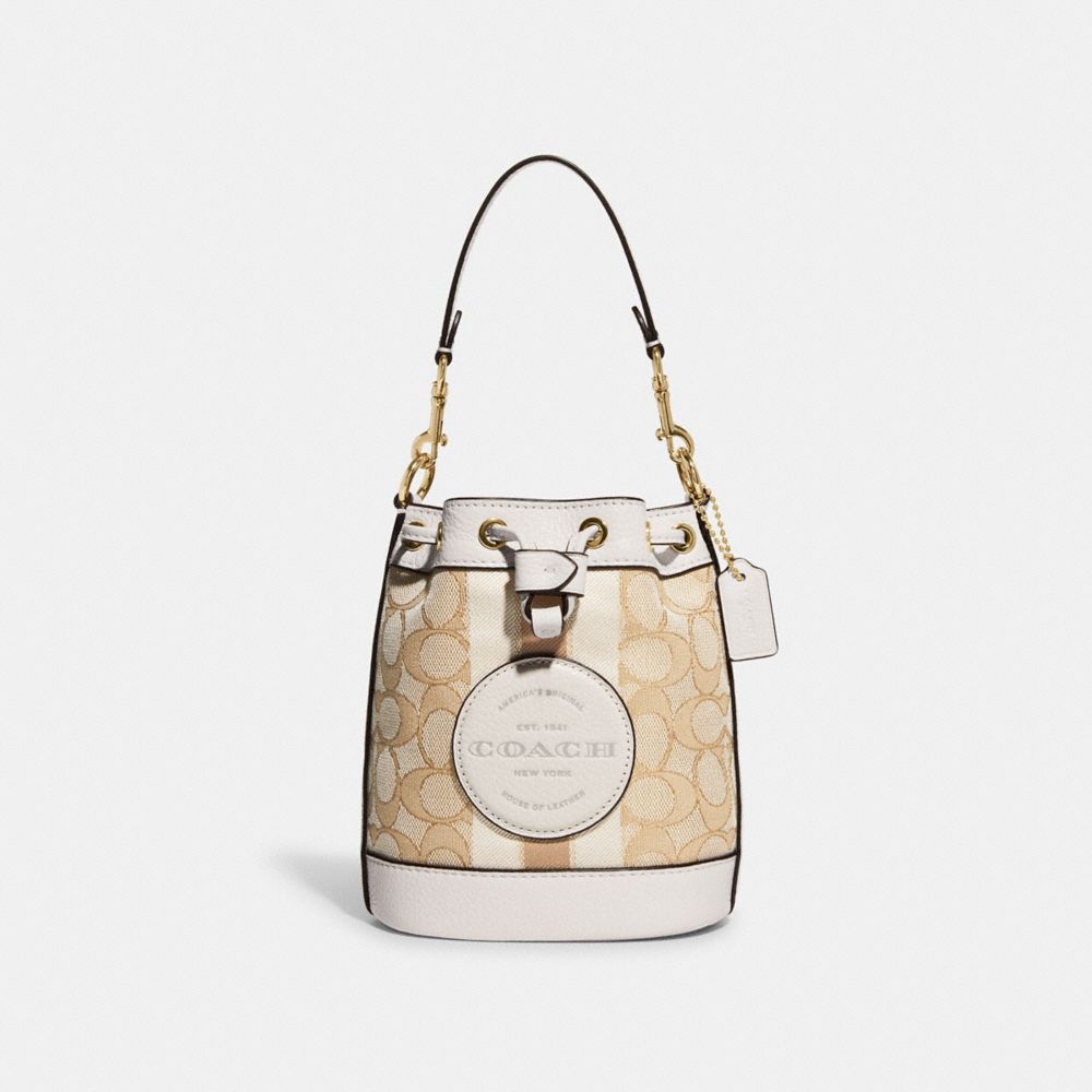 COACH C8322 Mini Dempsey Bucket Bag In Signature Jacquard With Stripe And Coach Patch GOLD/LIGHT KHAKI CHALK