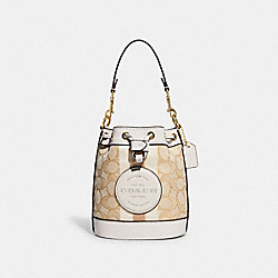 COACH C8322 - Mini Dempsey Bucket Bag In Signature Jacquard With Stripe And Coach Patch GOLD/LIGHT KHAKI CHALK
