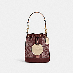 COACH C8322 Mini Dempsey Bucket Bag In Signature Jacquard With Stripe And Coach Patch GOLD/WINE MULTI