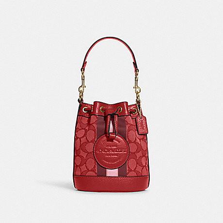 COACH C8322 Mini Dempsey Bucket Bag In Signature Jacquard With Stripe And Coach Patch Gold/Red-Apple-Multi