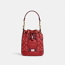 Mini Dempsey Bucket Bag In Signature Jacquard With Stripe And Coach Patch - C8322 - Gold/Red Apple Multi