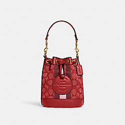 COACH C8322 Mini Dempsey Bucket Bag In Signature Jacquard With Stripe And Coach Patch GOLD/RED APPLE MULTI