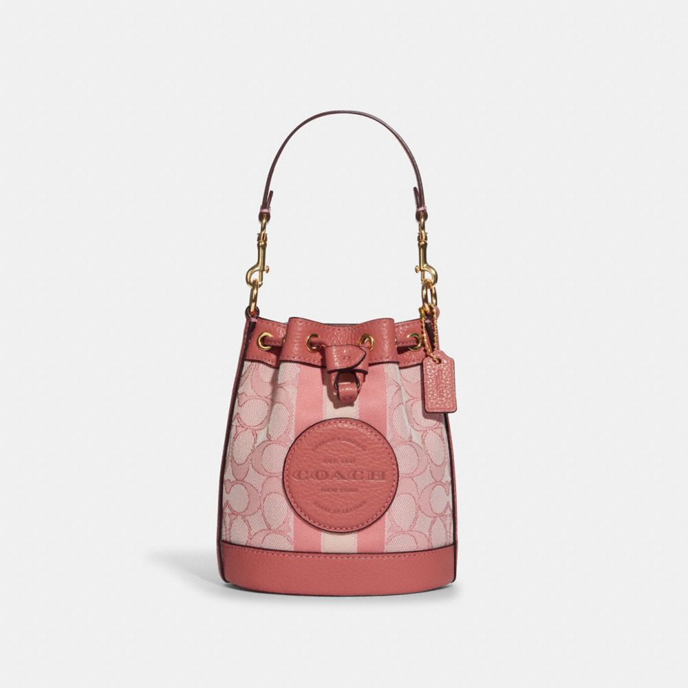 COACH C8322 Mini Dempsey Bucket Bag In Signature Jacquard With Stripe And Coach Patch GOLD/TAFFY
