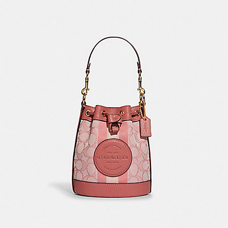 COACH Mini Dempsey Bucket Bag In Signature Jacquard With Stripe And Coach Patch - GOLD/TAFFY - C8322