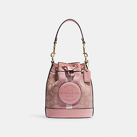 COACH C8322 Mini Dempsey Bucket Bag In Signature Jacquard With Stripe And Coach Patch Im/True-Pink-Khaki-Multi