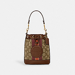 COACH C8322 Mini Dempsey Bucket Bag In Signature Jacquard With Stripe And Coach Patch IM/KHAKI/SADDLE MULTI