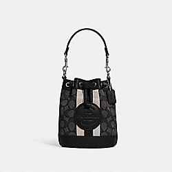 COACH C8322 Mini Dempsey Bucket Bag In Signature Jacquard With Stripe And Coach Patch SILVER/BLACK SMOKE BLACK MULTI