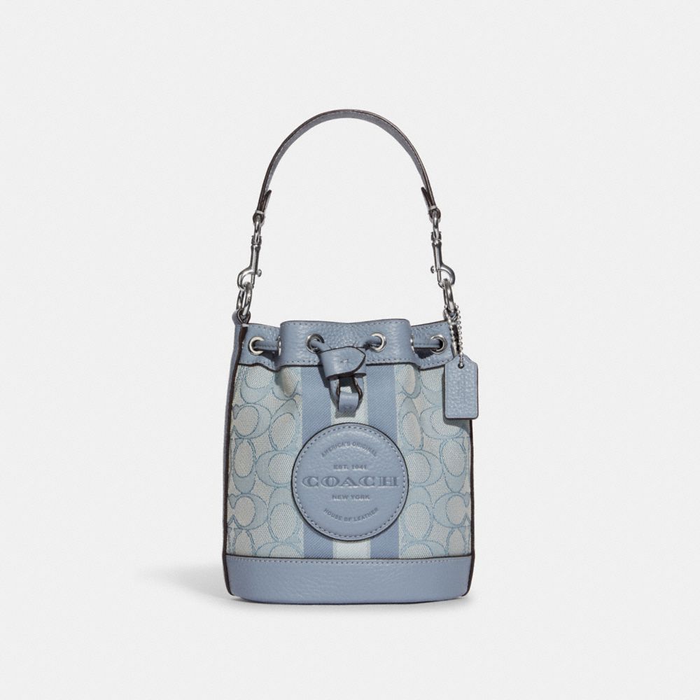 COACH C8322 Mini Dempsey Bucket Bag In Signature Jacquard With Stripe And Coach Patch SILVER/MARBLE BLUE