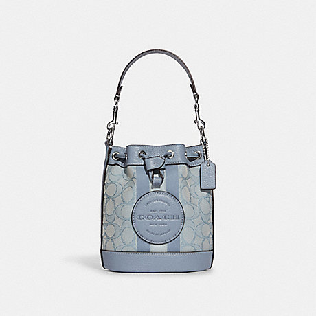 COACH Mini Dempsey Bucket Bag In Signature Jacquard With Stripe And Coach Patch - SILVER/MARBLE BLUE - C8322