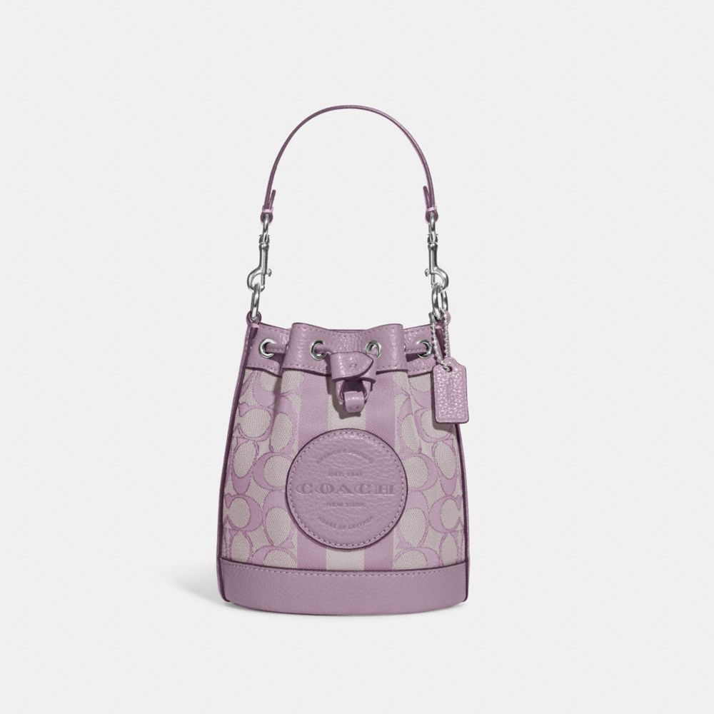 COACH C8322 Mini Dempsey Bucket Bag In Signature Jacquard With Stripe And Coach Patch SV/SOFT LILAC