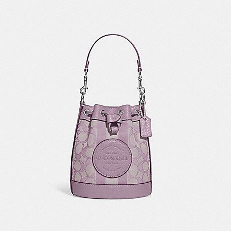 COACH C8322 Mini Dempsey Bucket Bag In Signature Jacquard With Stripe And Coach Patch SV/Soft Lilac