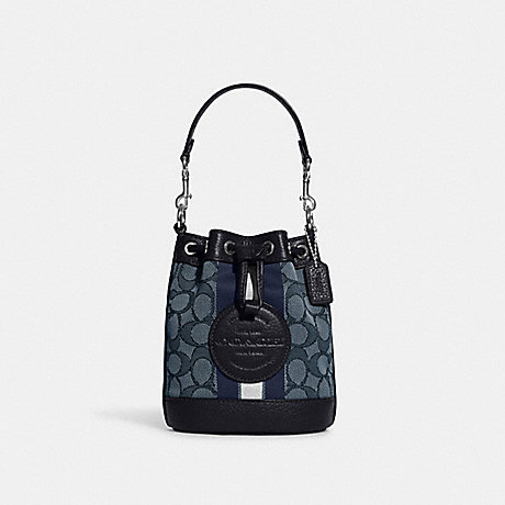 COACH C8322 Mini Dempsey Bucket Bag In Signature Jacquard With Stripe And Coach Patch Silver/Denim/Midnight-Navy-Multi