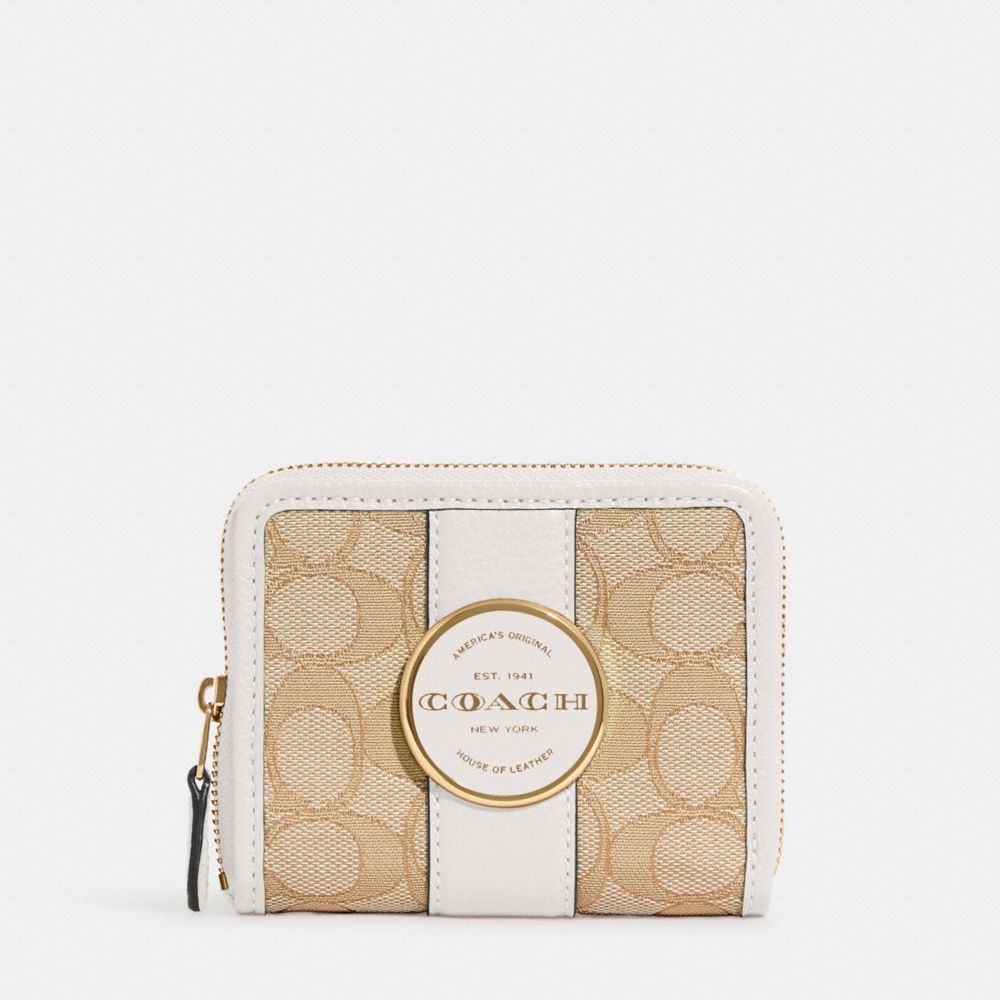 COACH C8323 Lonnie Small Zip Around Wallet In Signature Jacquard Gold/Light Khaki Chalk