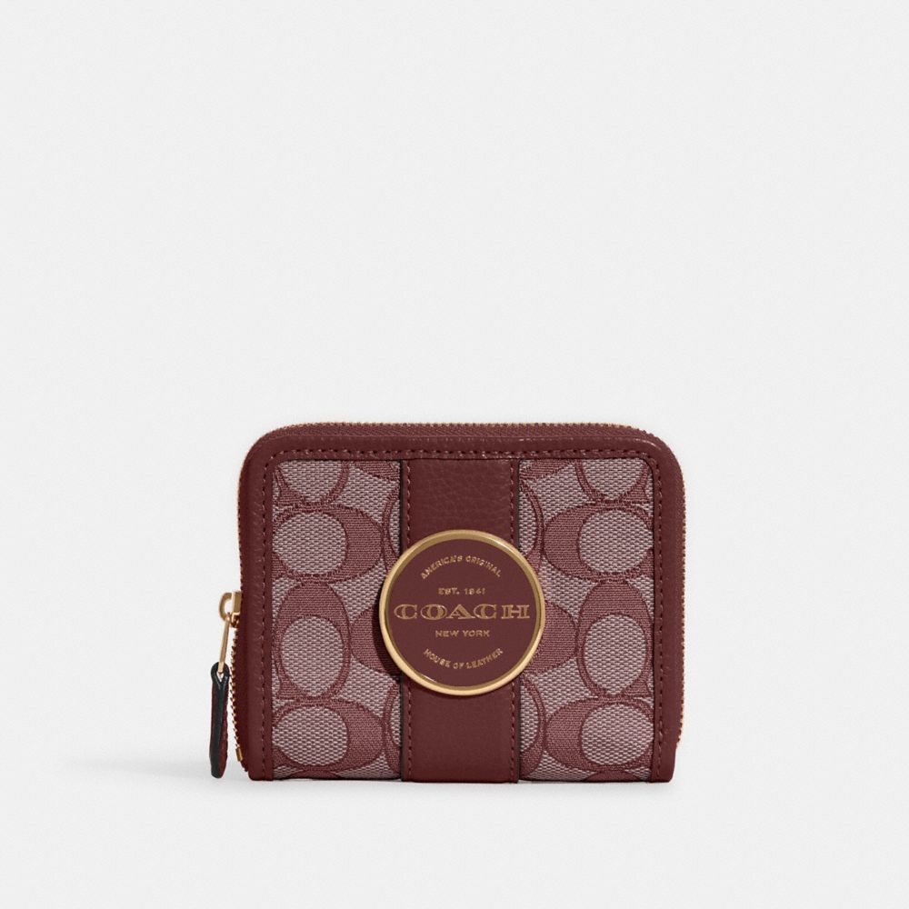 Lonnie Small Zip Around Wallet In Signature Jacquard - C8323 - Gold/Wine Multi