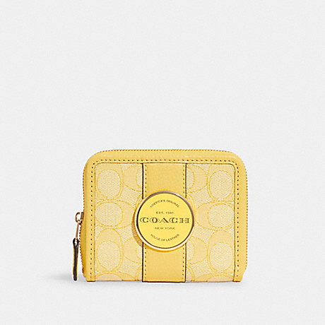 COACH Lonnie Small Zip Around Wallet In Signature Jacquard - GOLD/RETRO YELLOW - C8323