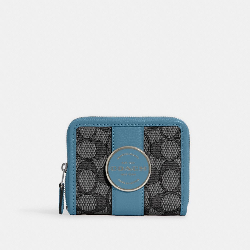 COACH C8323 Lonnie Small Zip Around Wallet In Signature Jacquard SV/Black Smoke/Pacific Blue