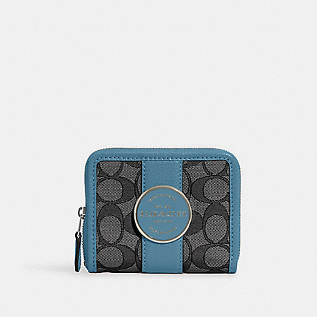 COACH C8323 Lonnie Small Zip Around Wallet In Signature Jacquard SV/Black-Smoke/Pacific-Blue