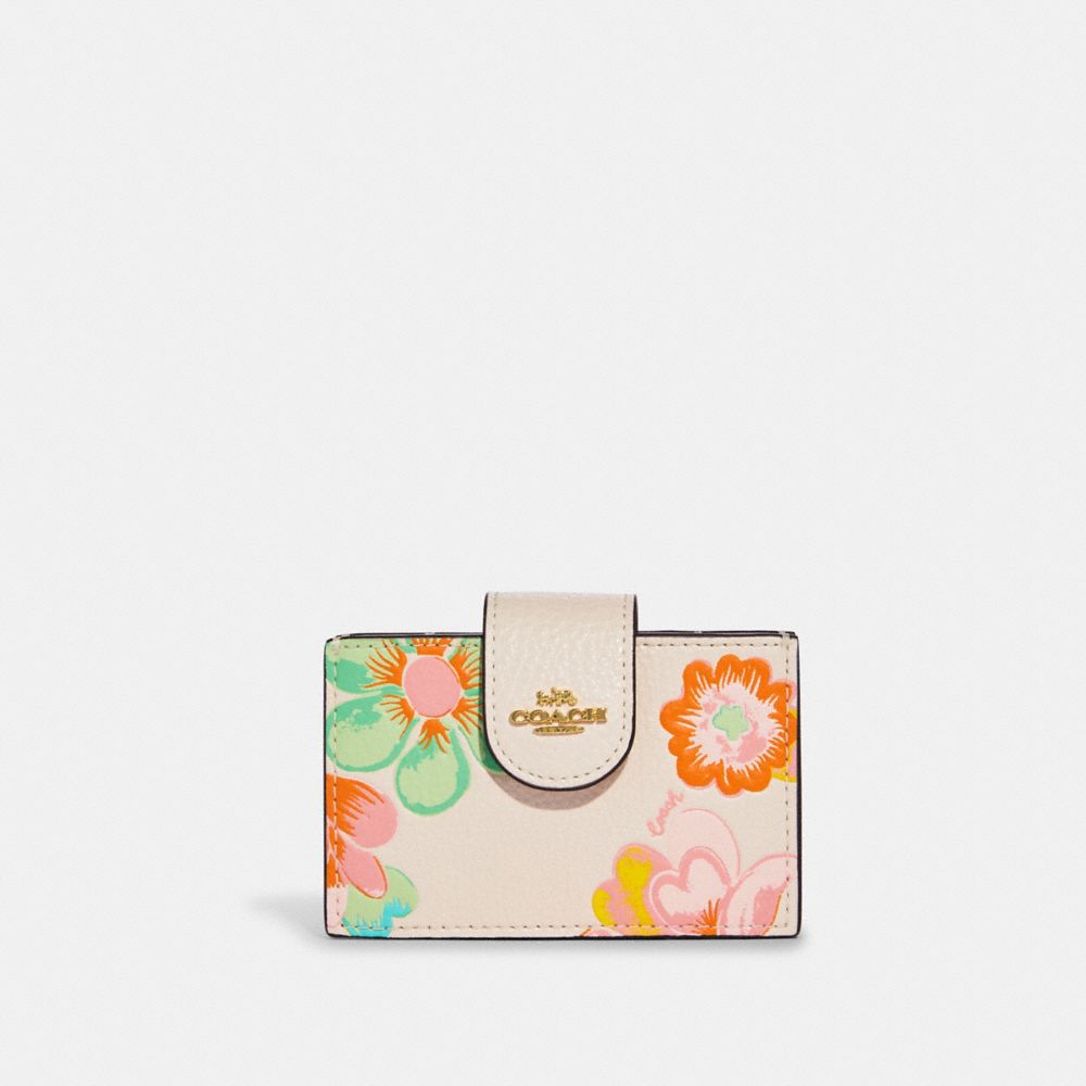 COACH Accordion Card Case With Dreamy Land Floral Print - GOLD/CHALK MULTI - C8325