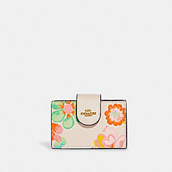 Accordion Card Case With Dreamy Land Floral Print - GOLD/CHALK MULTI - COACH C8325