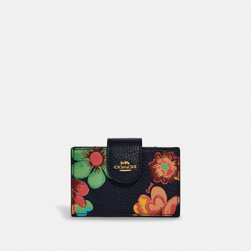 Accordion Card Case With Dreamy Land Floral Print - GOLD/MIDNIGHT MULTI - COACH C8325