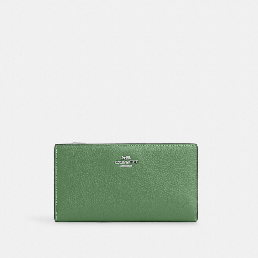 COACH C8329 Slim Zip Wallet SILVER/SOFT GREEN