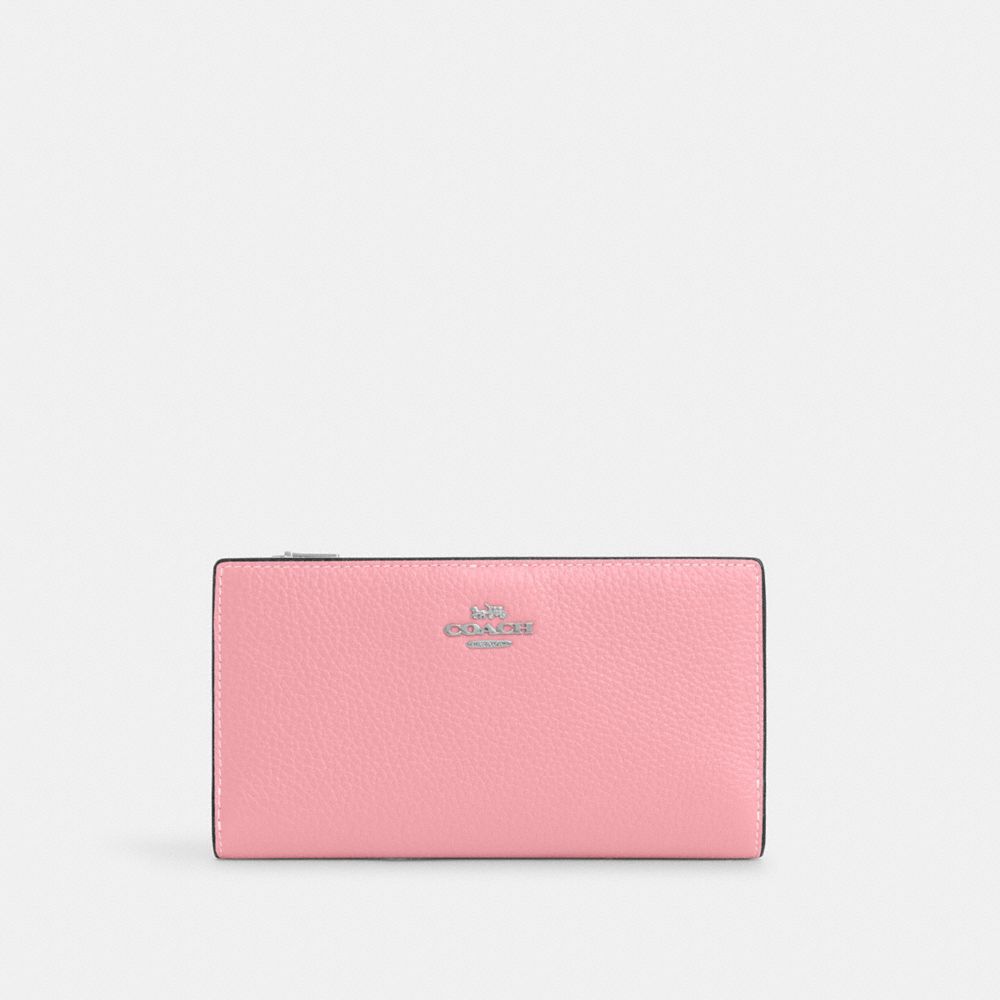 COACH C8329 Slim Zip Wallet SILVER/FLOWER PINK