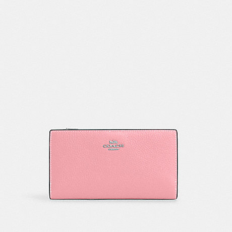 COACH C8329 Slim Zip Wallet Silver/Flower-Pink