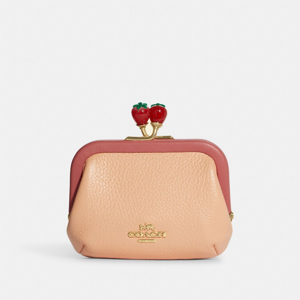 COACH C8334 - Nora Kisslock Card Case In Colorblock GOLD/FADED BLUSH/TAFFY