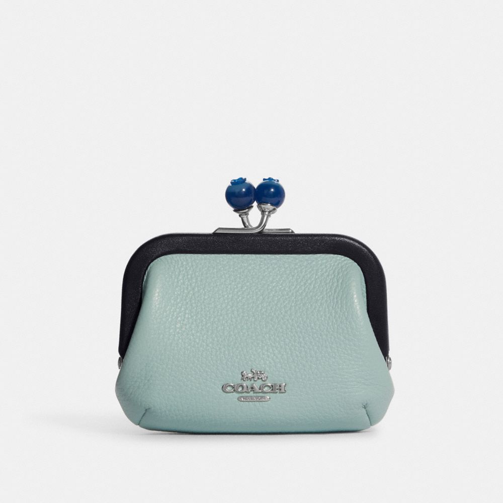 COACH C8334 Nora Kisslock Card Case In Colorblock SILVER/LIGHT TEAL/ MIDNIGHT MULTI