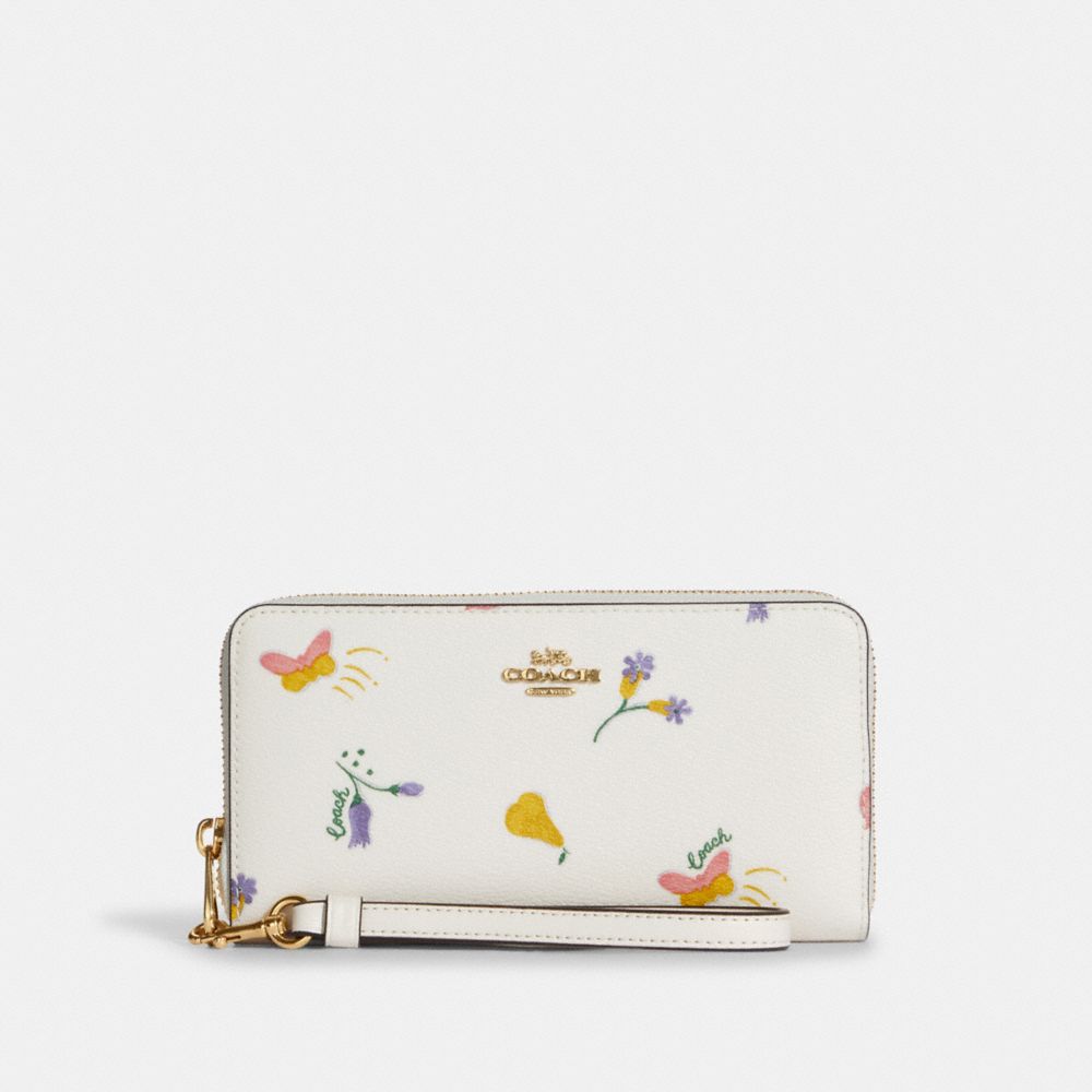 COACH Long Zip Around Wallet With Dreamy Veggie Print - GOLD/CHALK MULTI - C8336