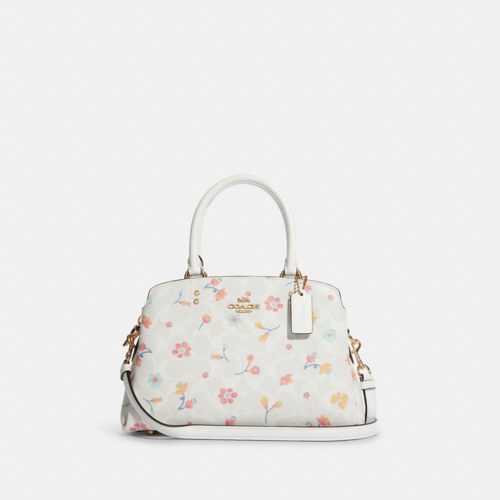 Mini Lillie Carryall In Signature Canvas With Mystical Floral Print - C8340 - GOLD/CHALK MULTI