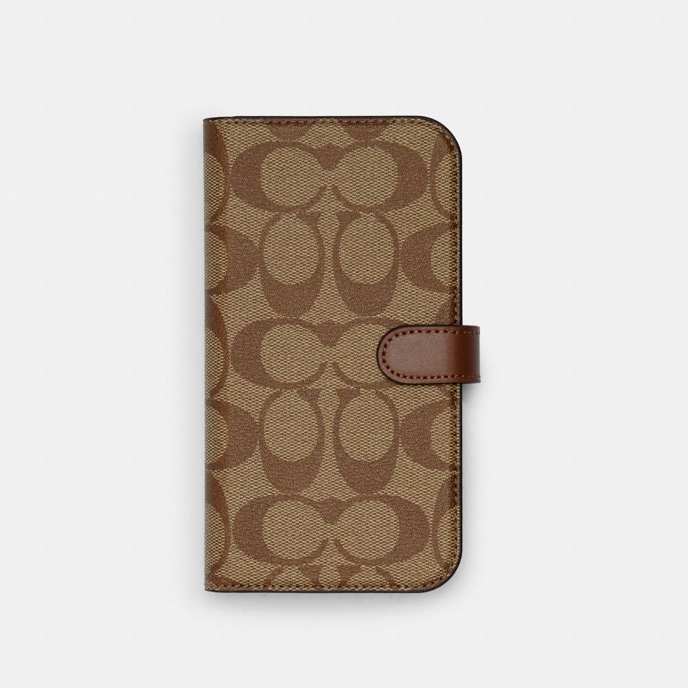 COACH Iphone 13 Pro Max Folio In Signature Canvas - KHAKI - C8360