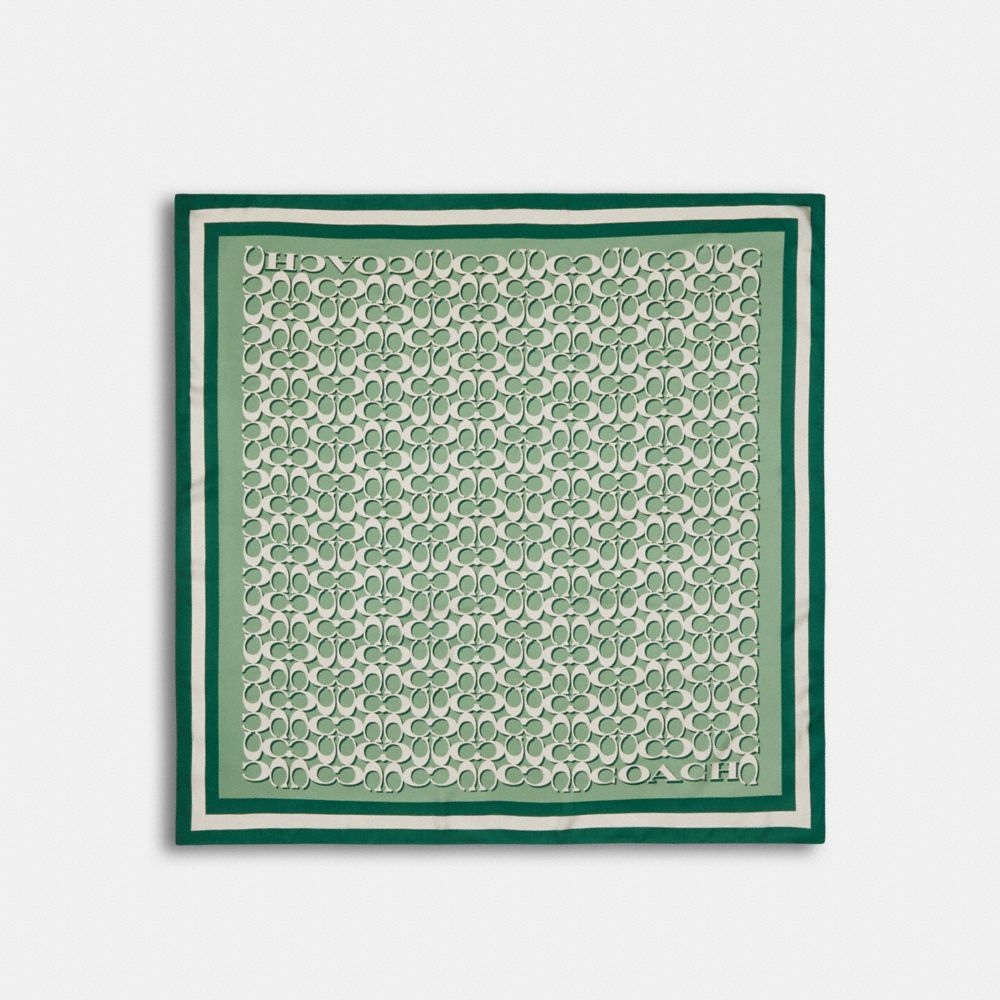 COACH C8362 Signature Print Silk Square Scarf GREEN