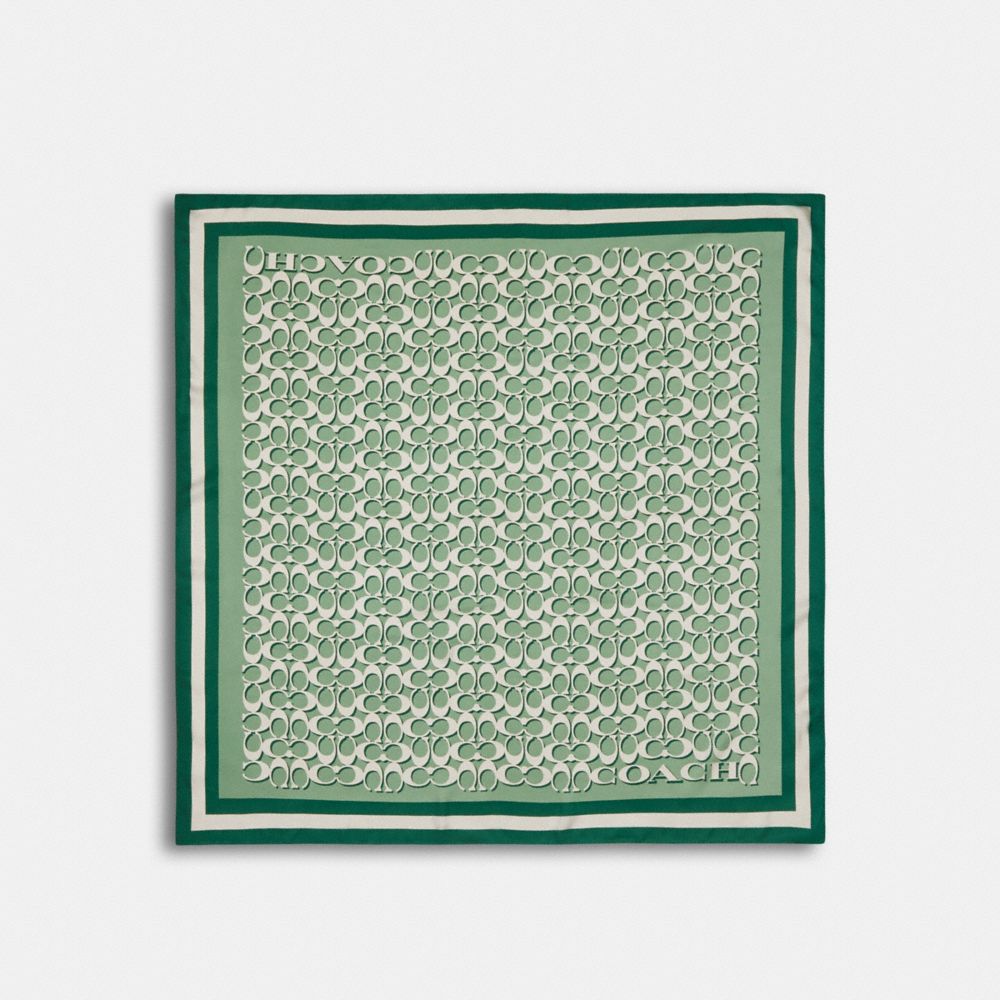 COACH Signature Print Silk Square Scarf - GREEN - C8362