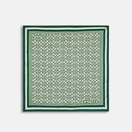 COACH Signature Print Silk Square Scarf - GREEN - C8362