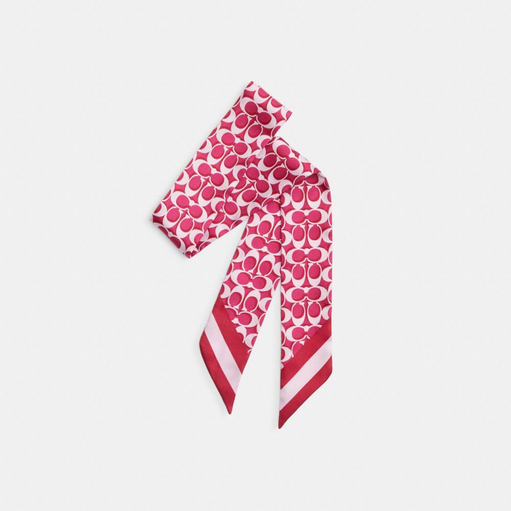 Signature Print Silk Skinny Scarf - C8363 - Cerise