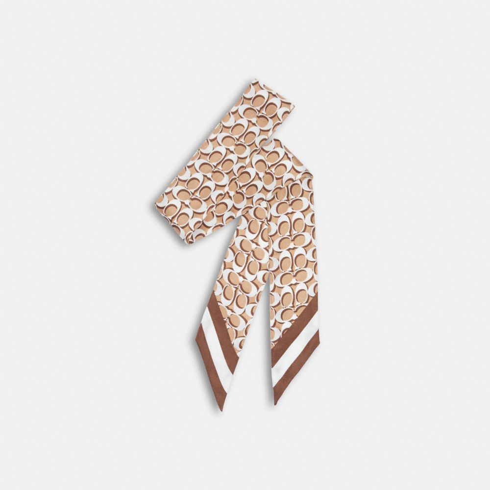 Signature Print Silk Skinny Scarf - C8363 - Latte