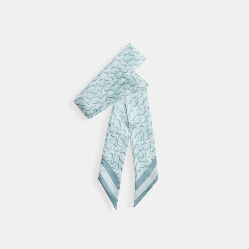 COACH C8363 Signature Print Silk Skinny Scarf LIGHT BLUE