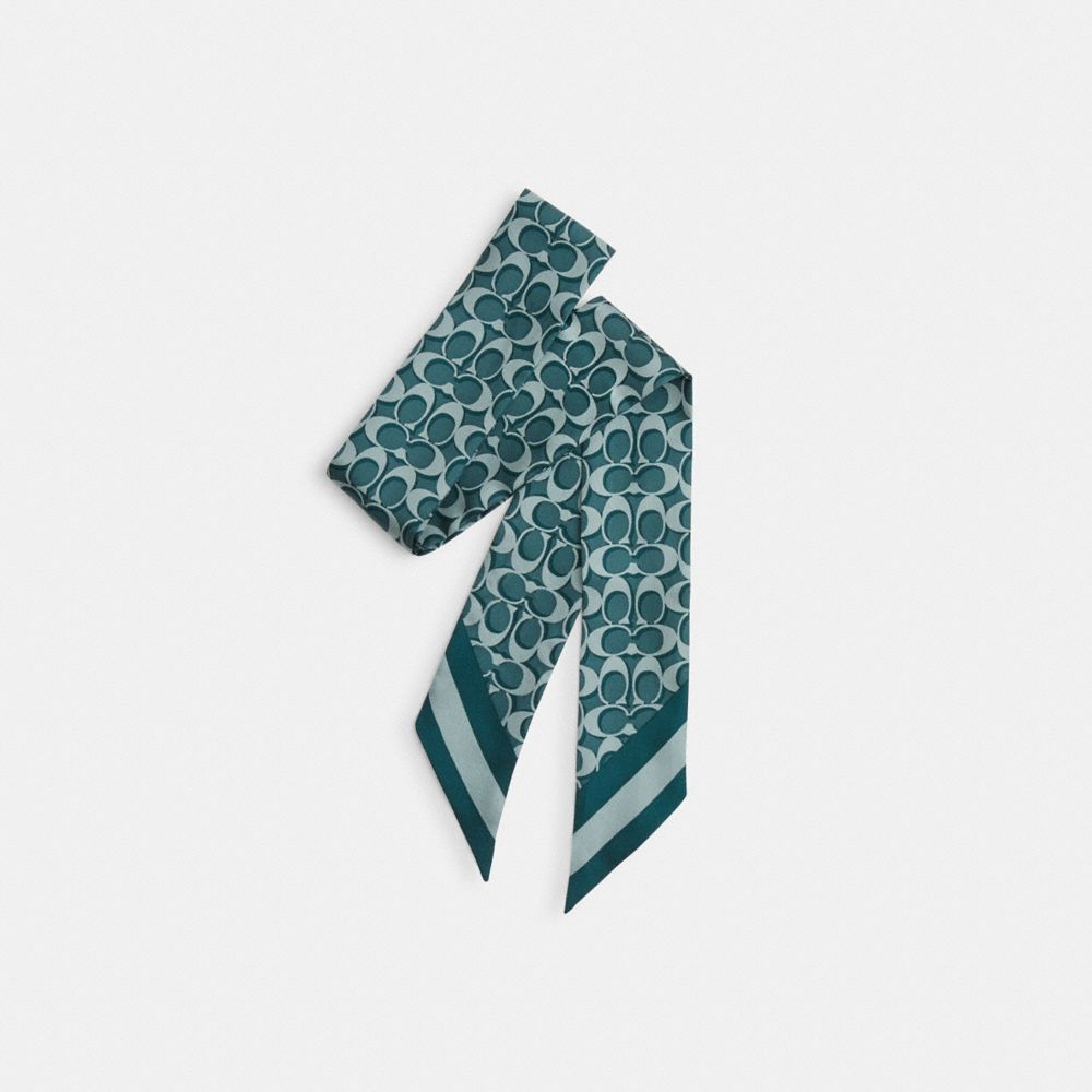 COACH C8363 Signature Print Silk Skinny Scarf DARK TURQUOISE