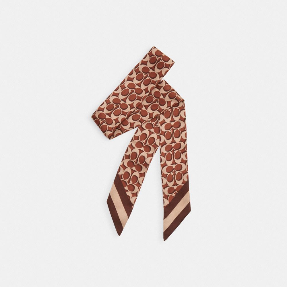 COACH C8363 Signature Print Silk Skinny Scarf MAPLE