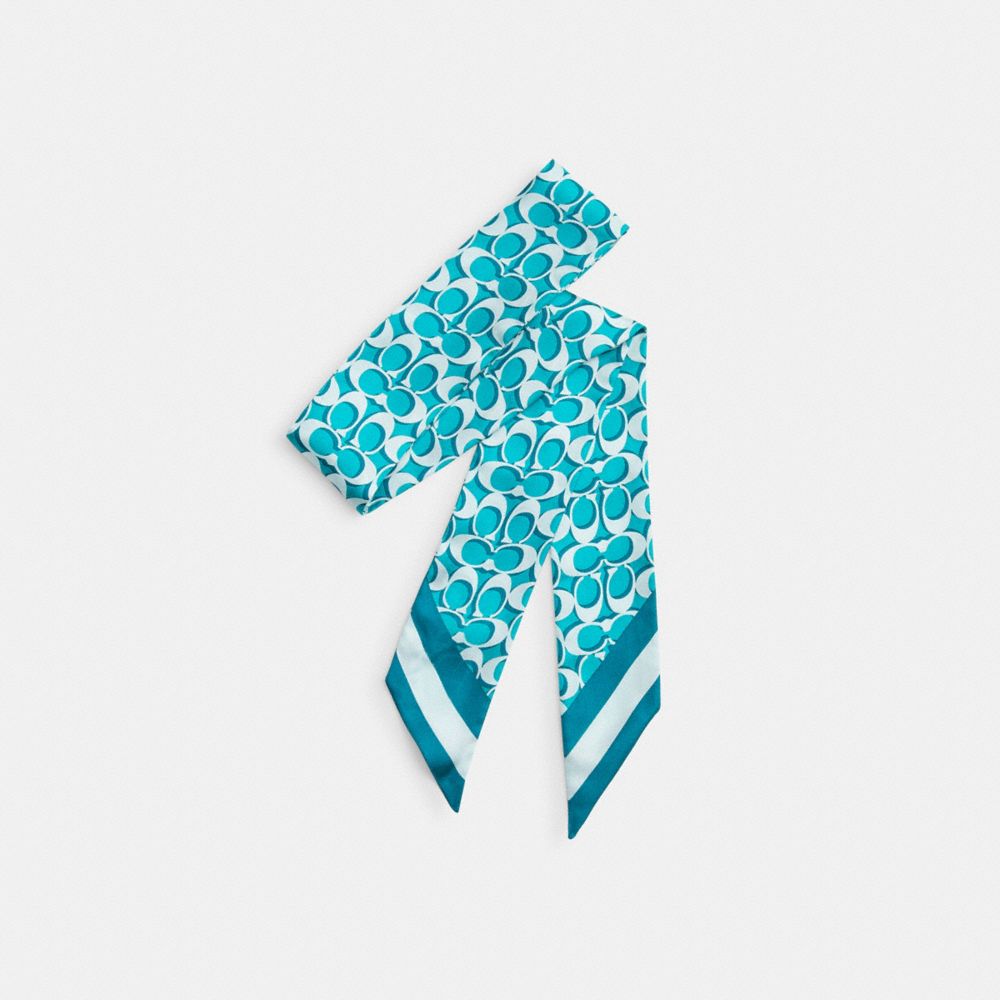 Signature Print Silk Skinny Scarf - C8363 - Bright Turquoise